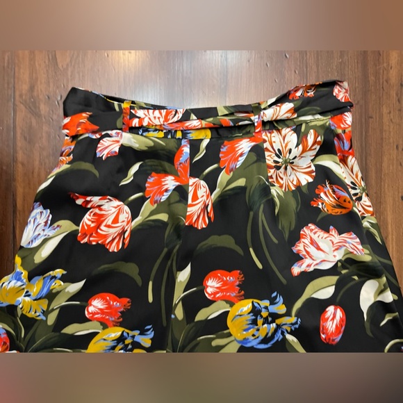 Zara Floral Midi Skirt Size Large Belted Satin Black Boho Chic Hippie Midi GUC - Picture 9 of 16